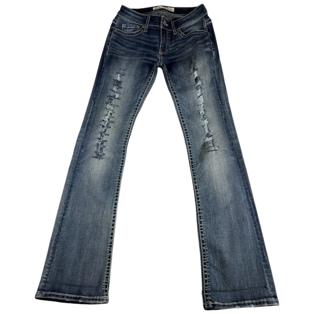 Buckle BKE Stella Boot Jeans Womens 24x31 1/2 Blue Slim Fit Low Rise Distressed